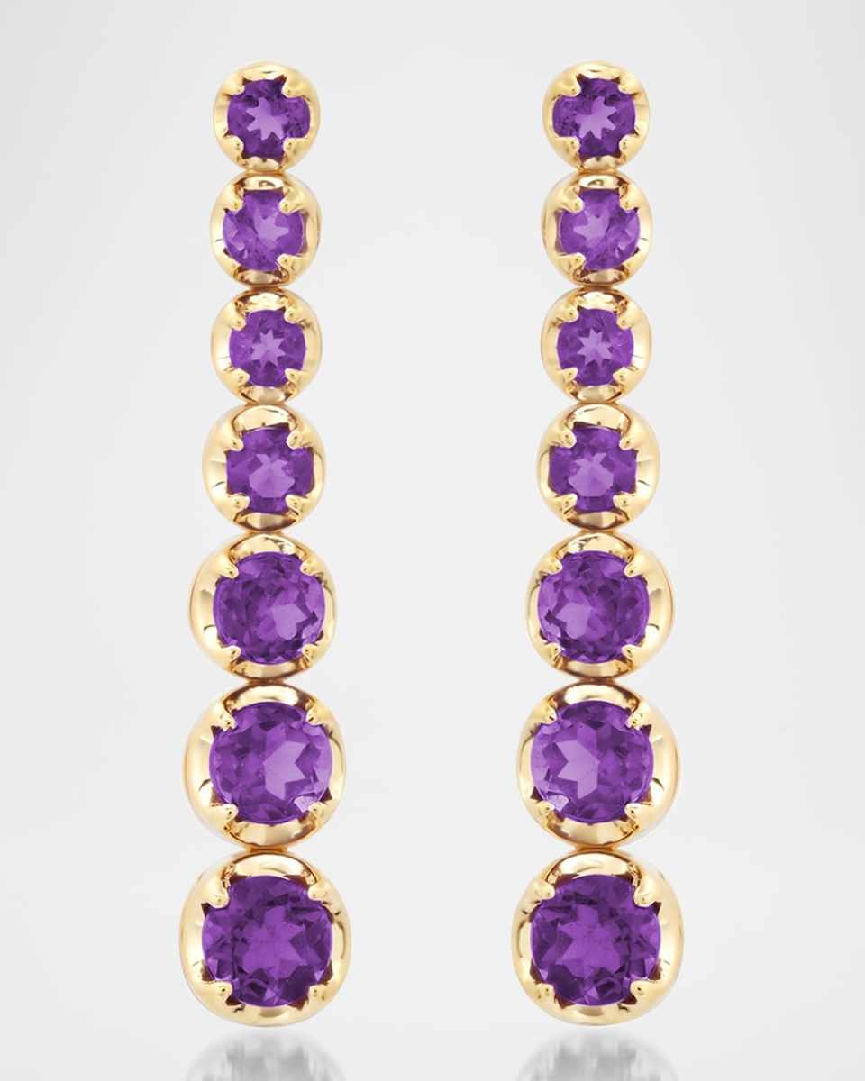 18K Yellow Gold Small Graduated Tennis Stud Earrings with Amethyst